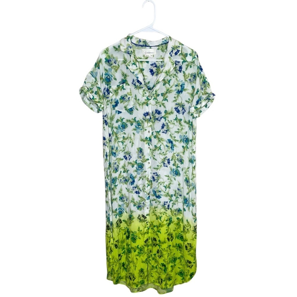 Anthropologie Tunic Dress Button Down Floral Blue Green Size XS Coverup